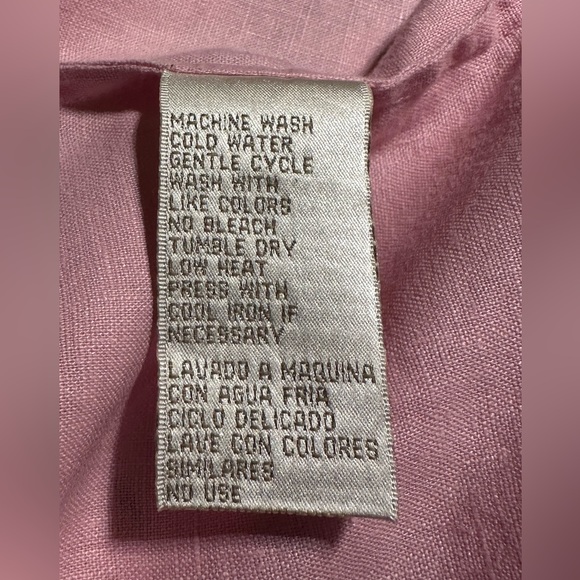 Jones New York Sport Size S 100% linen Pink roll-tab sleeve button front shirt - Picture 7 of 8